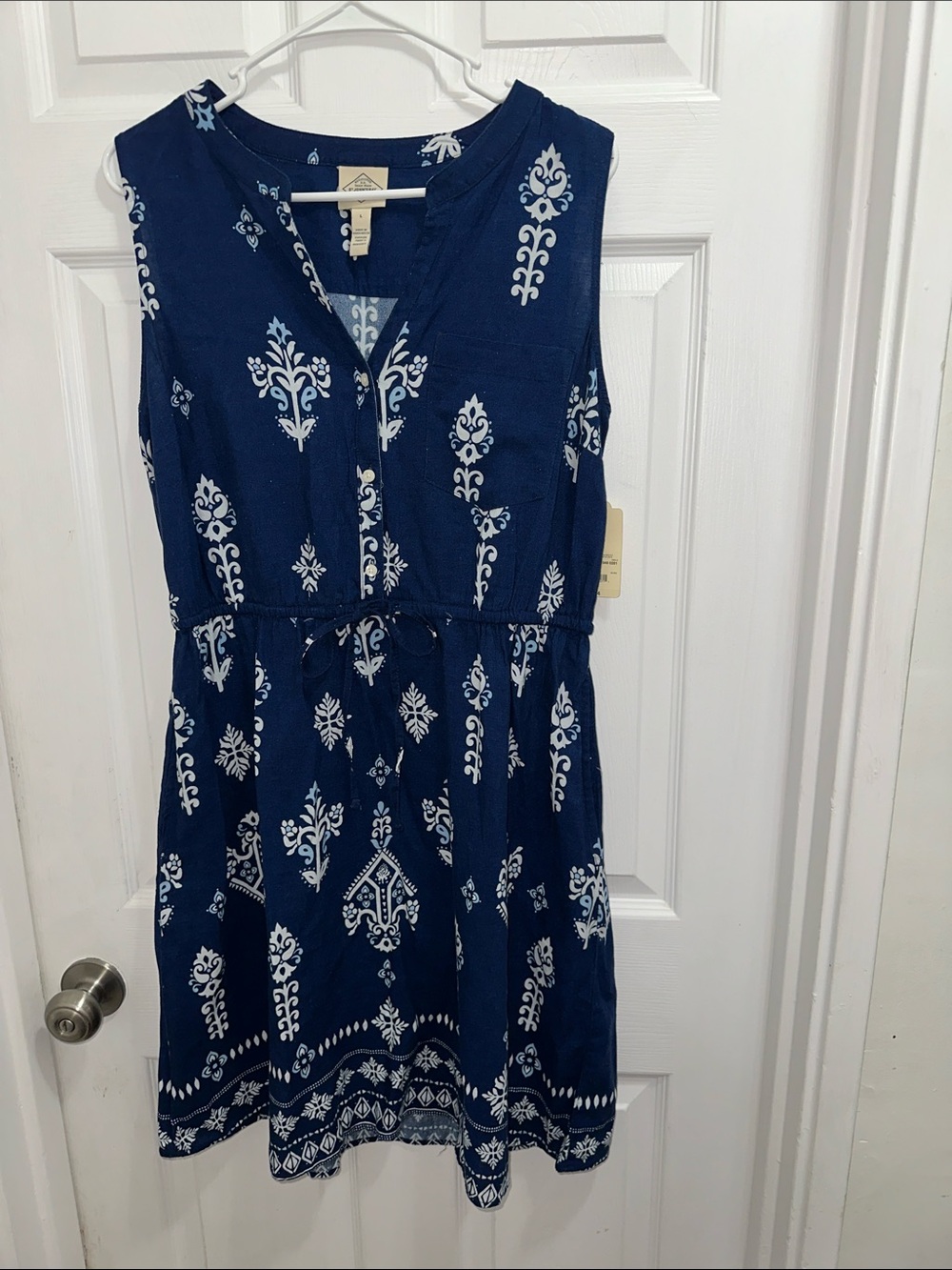 St. John's Bay Navy and White Printed Midi Dress